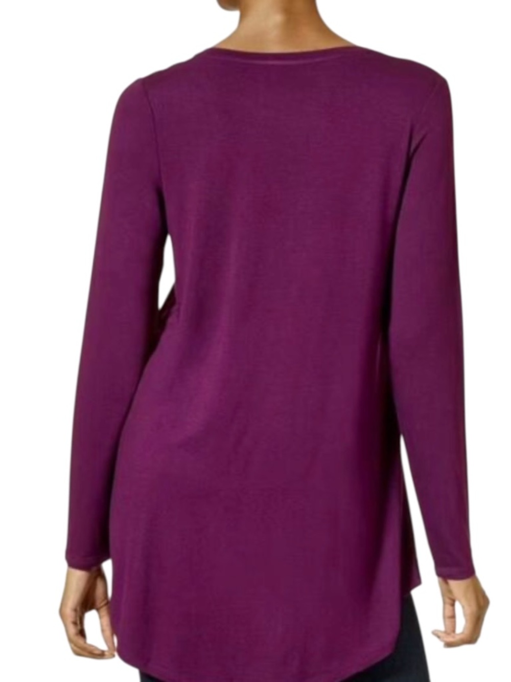 Hue Women's Long-Sleeve V-Neck High-Low Lounge Top Burgundy - NWT - Picture 2 of 4